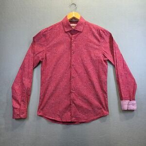 Consequence Men's Red Paisley Long Sleeve Button‎ Up Flip Cuff Shirt Size Small